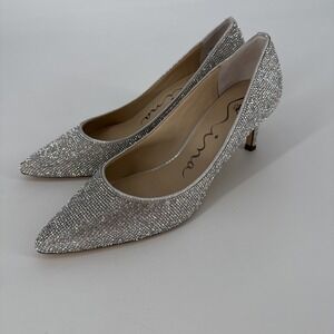 Nina Shoes Womens Size 10 Silver Rhinestone Heels Pointed Toe Bridal Wedding